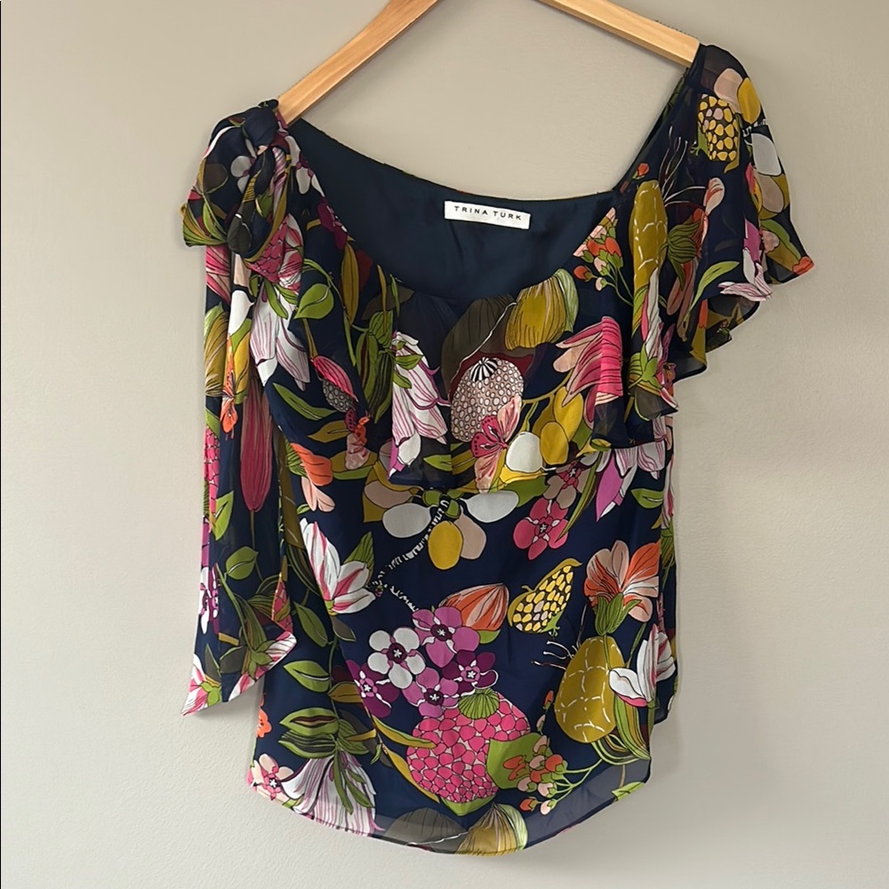 Trina Turk Silk Tropical Floral‎ Sleeveless Top Tank